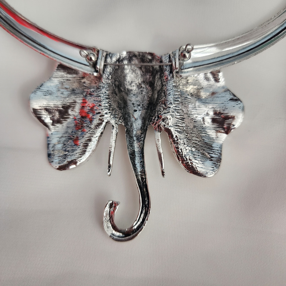 Silver Large Elephant Pendant Statement Necklace - image 4